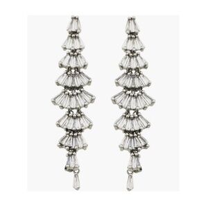 Silver-toned Baguette Cubic Zirconia Linear Dangle Drop Earrings